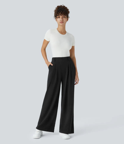 StyleEase™ High Waisted Side Pocket Wide Leg Pants