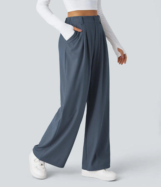 StyleEase™ High Waisted Side Pocket Wide Leg Pants