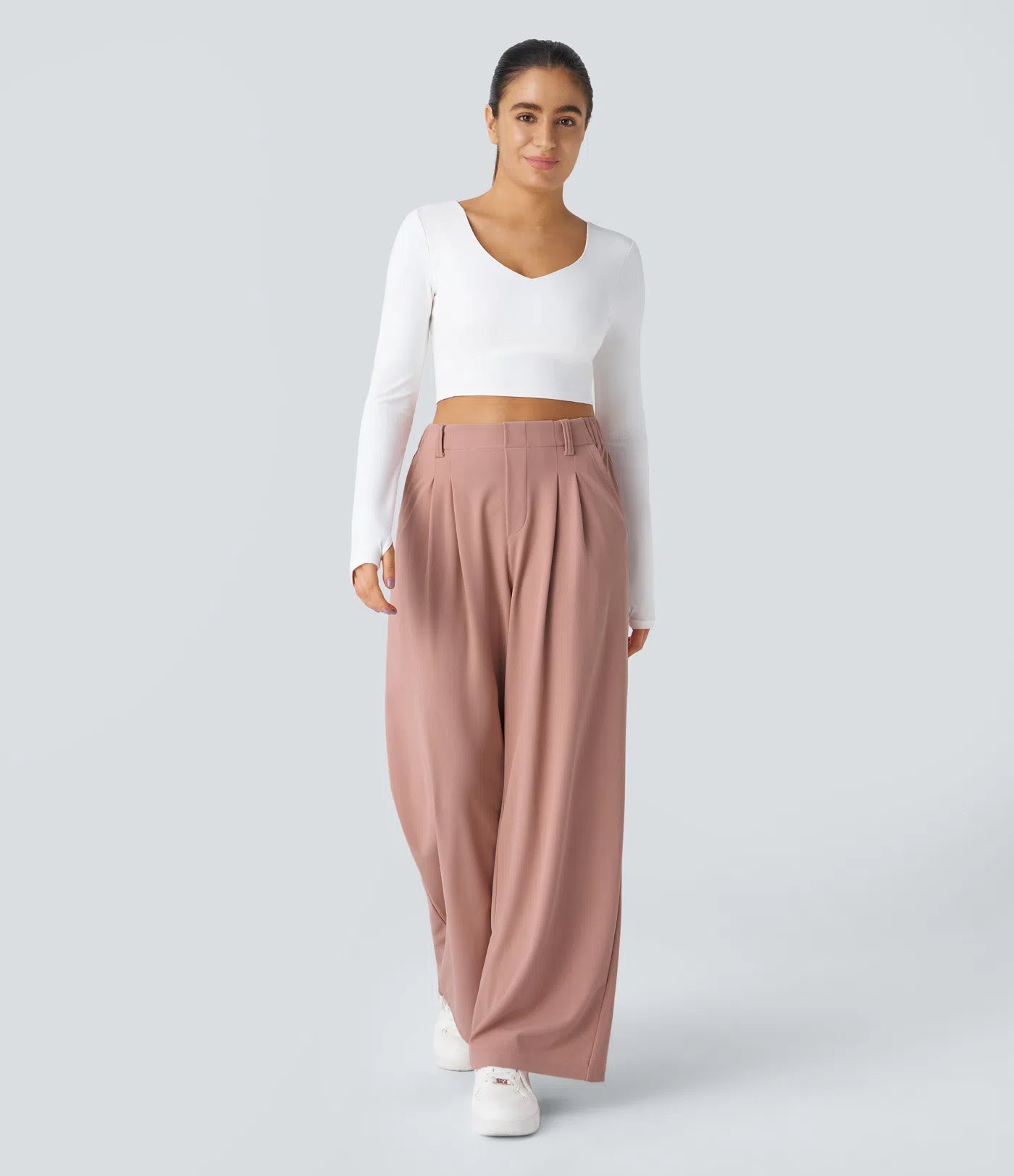 StyleEase™ High Waisted Side Pocket Wide Leg Pants