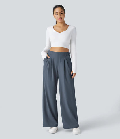 StyleEase™ High Waisted Side Pocket Wide Leg Pants