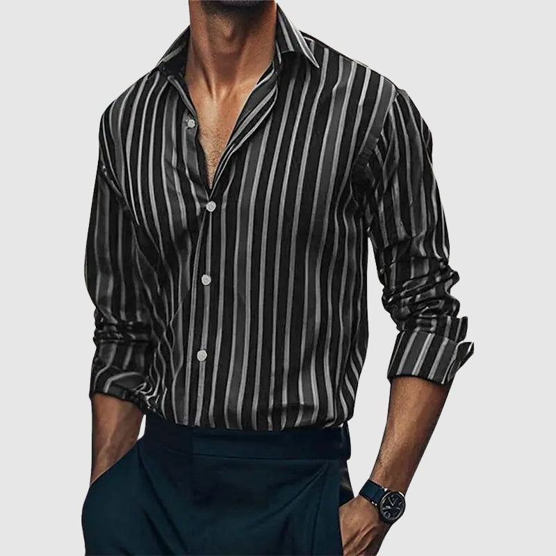 Aiden Men's Dress Shirt | Striped Cotton Blend, Slim Fit-Men's Dress Shirts-Consuave