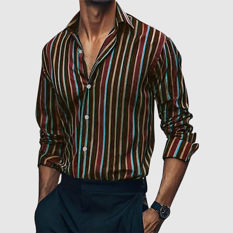 Aiden Men's Dress Shirt | Striped Cotton Blend, Slim Fit-Men's Dress Shirts-Consuave