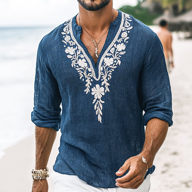 Aiden Men's Henley Shirt | Embroidered Cotton Blend-Casual Shirts-Consuave