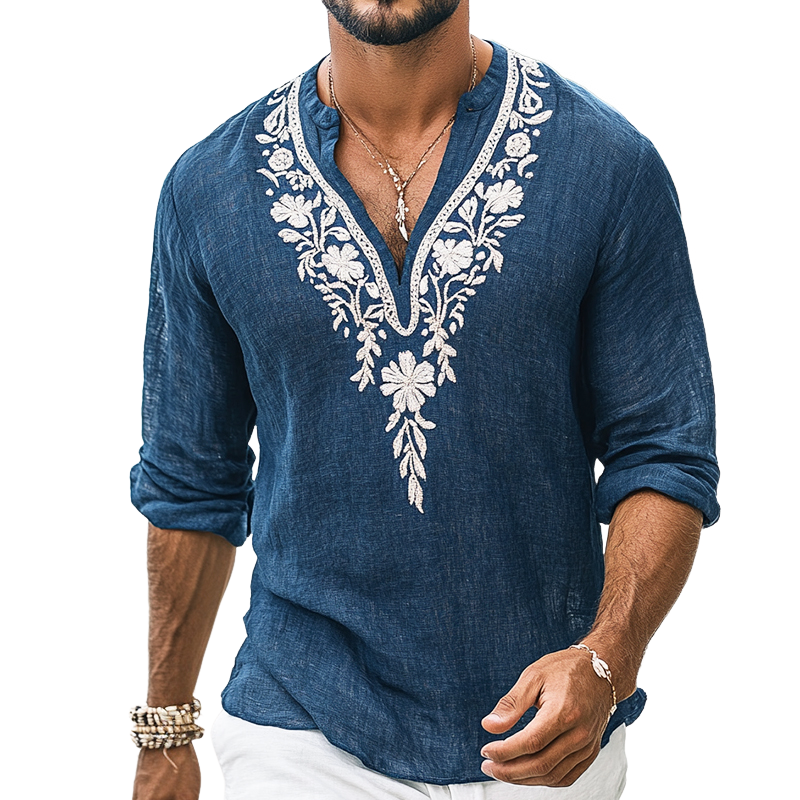 Aiden Men's Henley Shirt | Embroidered Cotton Blend-Casual Shirts-Consuave