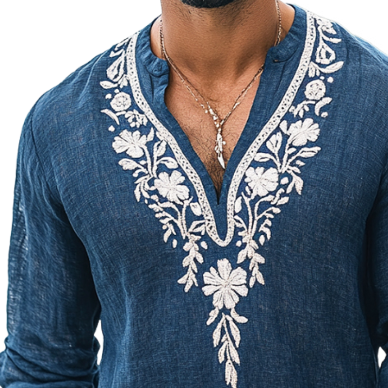 Aiden Men's Henley Shirt | Embroidered Cotton Blend-Casual Shirts-Consuave
