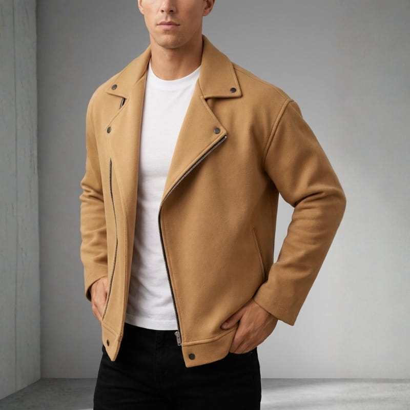 Aiden Men's Jacket | Wool Blend, Asymmetrical Zip-Men's Jackets-Consuave