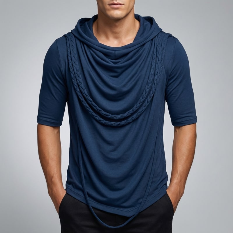 Arlo Men's Hooded Shirt | Stretch-Knit Cotton, Asymmetrical Hem-Casual Shirts-Consuave