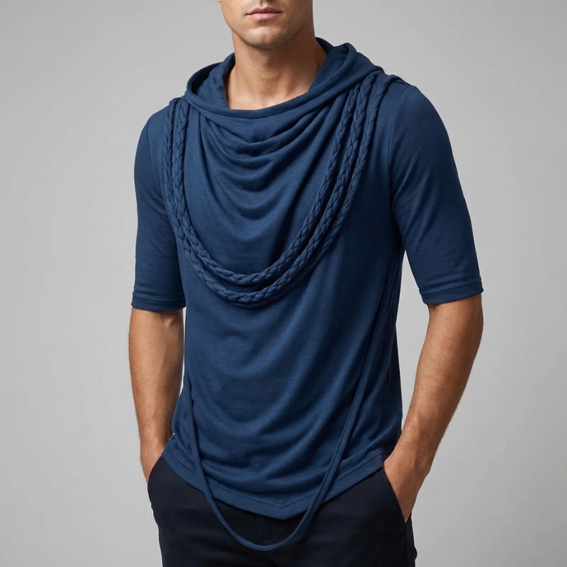 Arlo Men's Hooded Shirt | Stretch-Knit Cotton, Asymmetrical Hem-Casual Shirts-Consuave