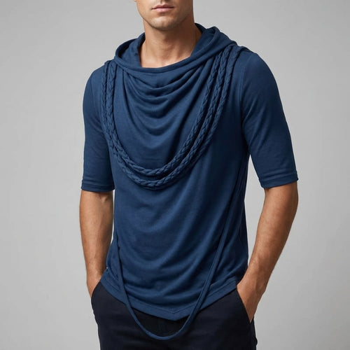 Arlo Men's Hooded Shirt | Stretch-Knit Cotton, Asymmetrical Hem-Casual Shirts-Consuave