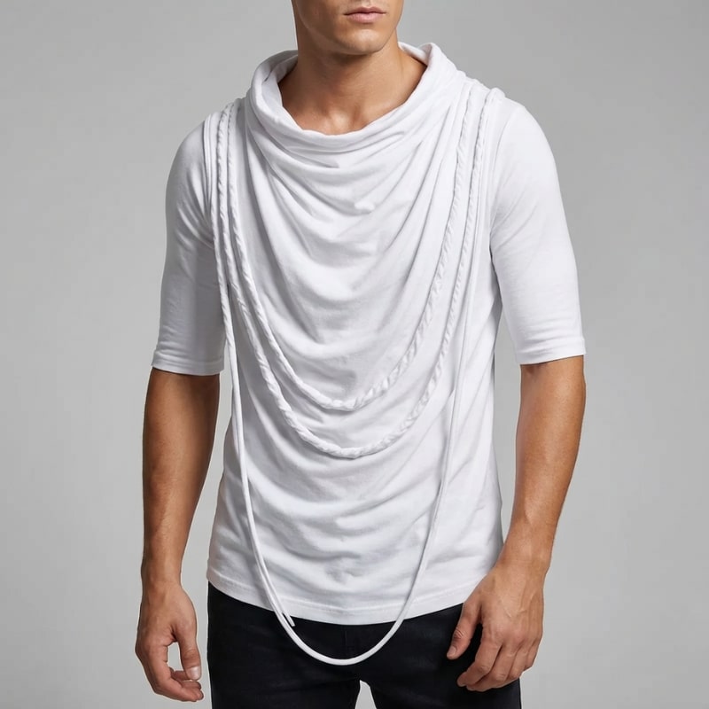 Arlo Men's Hooded Shirt | Stretch-Knit Cotton, Asymmetrical Hem-Casual Shirts-Consuave