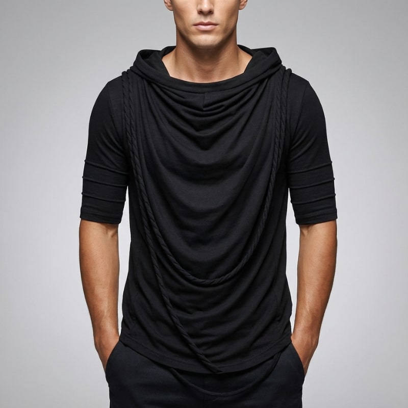 Arlo Men's Hooded Shirt | Stretch-Knit Cotton, Asymmetrical Hem-Casual Shirts-Consuave