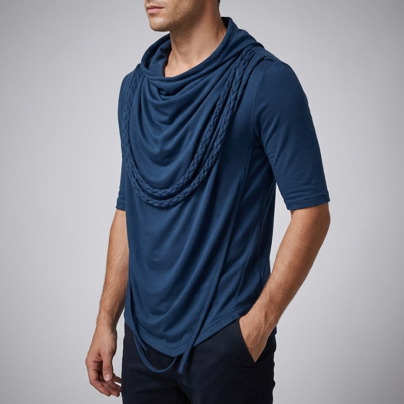 Arlo Men's Hooded Shirt | Stretch-Knit Cotton, Asymmetrical Hem-Casual Shirts-Consuave
