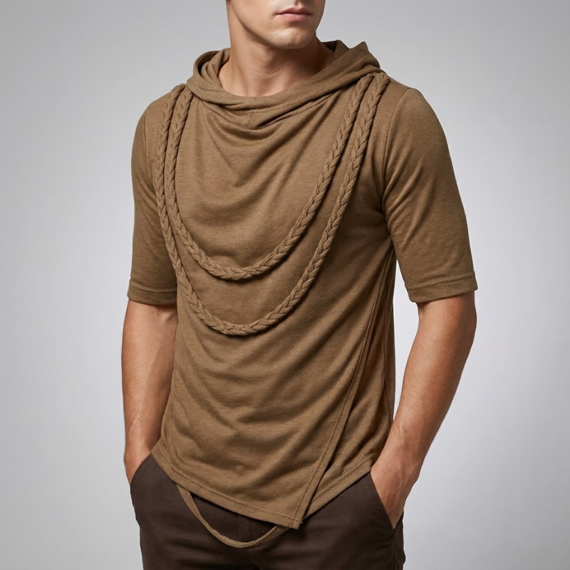 Arlo Men's Hooded Shirt | Stretch-Knit Cotton, Asymmetrical Hem-Casual Shirts-Consuave