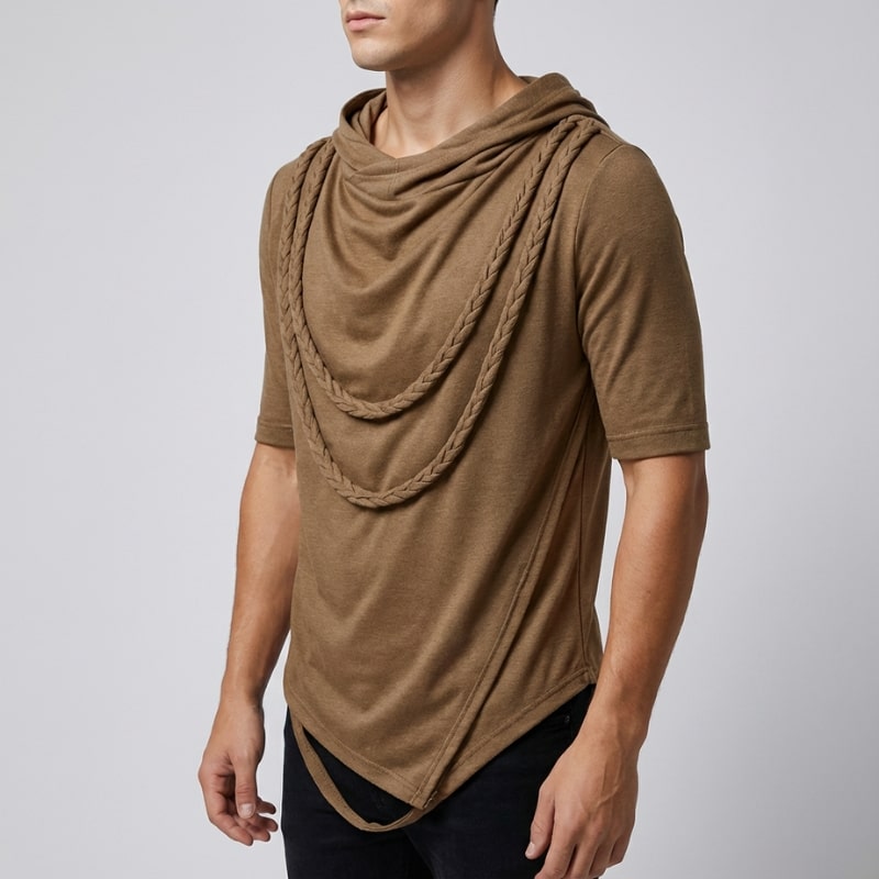 Arlo Men's Hooded Shirt | Stretch-Knit Cotton, Asymmetrical Hem-Casual Shirts-Consuave