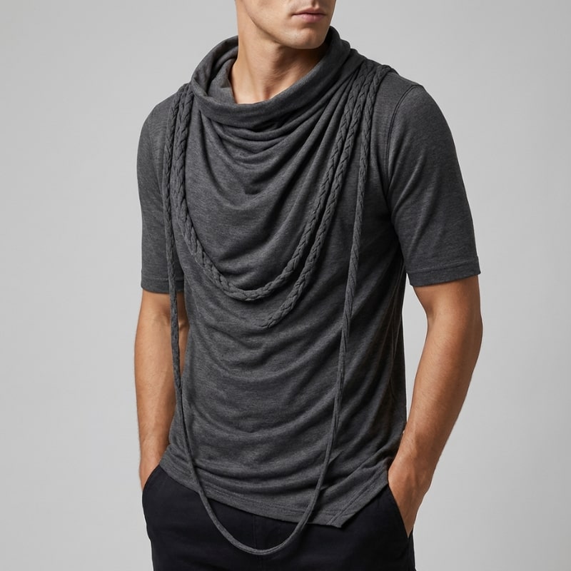 Arlo Men's Hooded Shirt | Stretch-Knit Cotton, Asymmetrical Hem-Casual Shirts-Consuave
