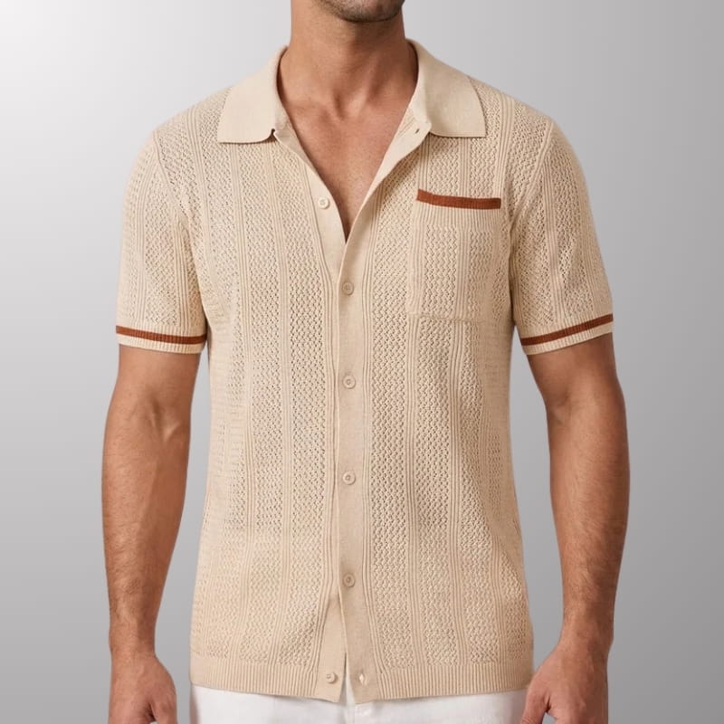 Jaxon Men's Knit Polo Shirt | Textured Stripe, Breathable-Polo Shirts-Consuave