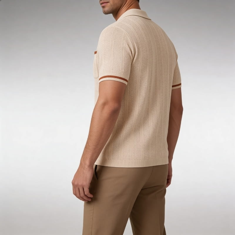 Jaxon Men's Knit Polo Shirt | Textured Stripe, Breathable-Polo Shirts-Consuave