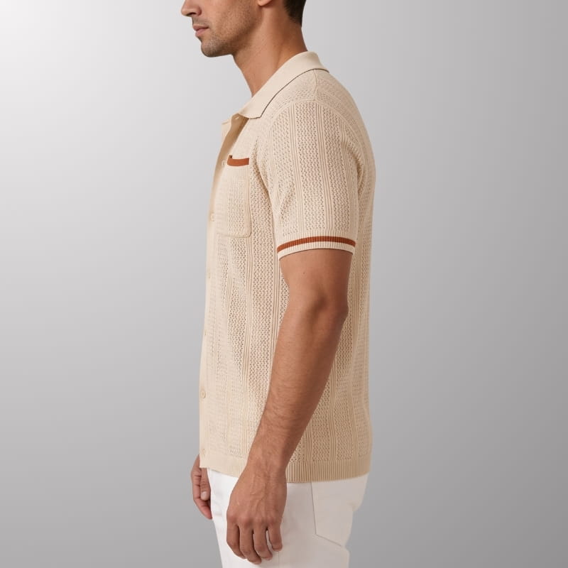 Jaxon Men's Knit Polo Shirt | Textured Stripe, Breathable-Polo Shirts-Consuave