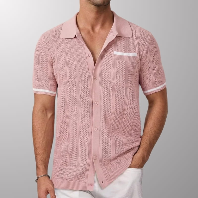 Jaxon Men's Knit Polo Shirt | Textured Stripe, Breathable-Polo Shirts-Consuave