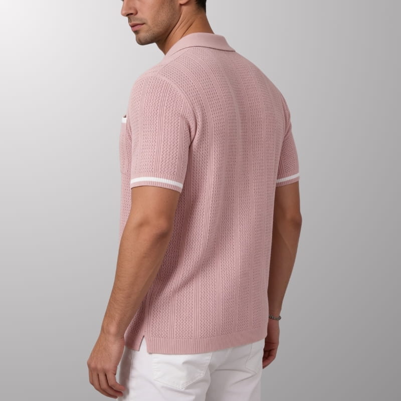 Jaxon Men's Knit Polo Shirt | Textured Stripe, Breathable-Polo Shirts-Consuave