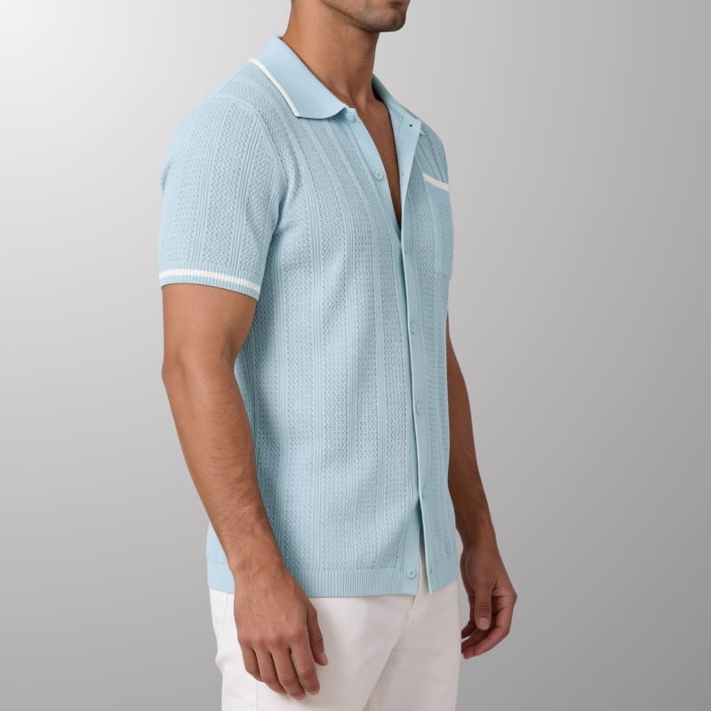 Jaxon Men's Knit Polo Shirt | Textured Stripe, Breathable-Polo Shirts-Consuave