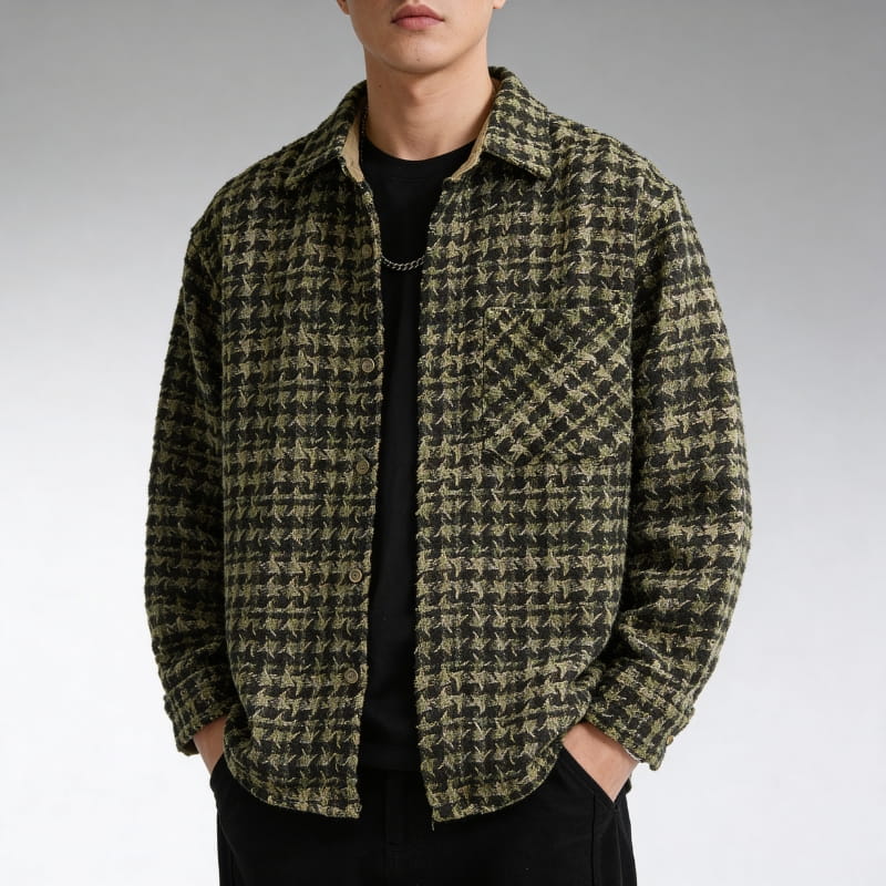 Kai Men's Plaid Shirt Jacket | Textured Cotton, Lightweight-Men's Shirt Jackets-Consuave