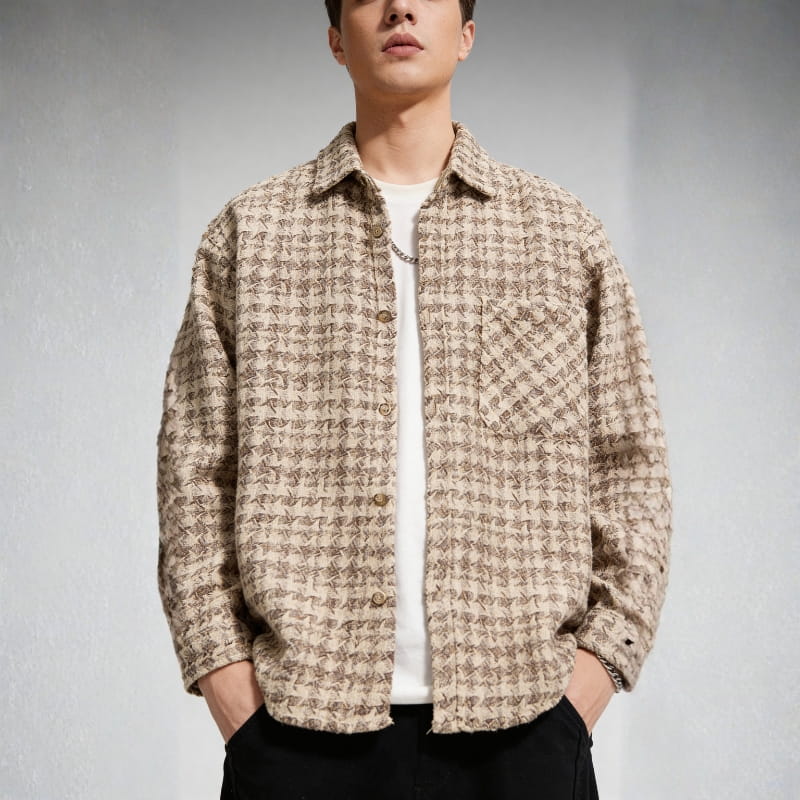 Kai Men's Plaid Shirt Jacket | Textured Cotton, Lightweight-Men's Shirt Jackets-Consuave