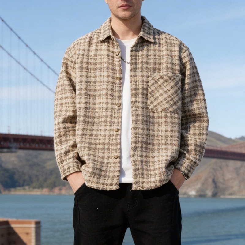 Kai Men's Plaid Shirt Jacket | Textured Cotton, Lightweight-Men's Shirt Jackets-Consuave