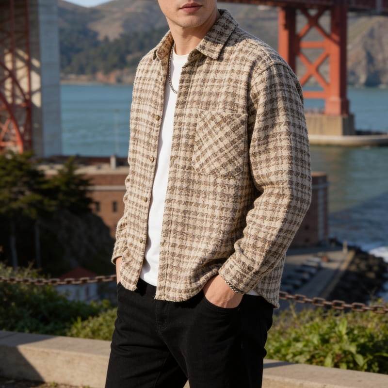 Kai Men's Plaid Shirt Jacket | Textured Cotton, Lightweight-Men's Shirt Jackets-Consuave