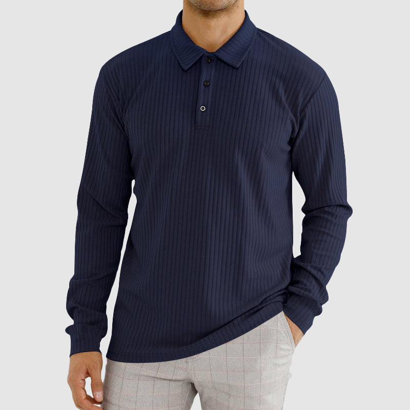 Maxwell Men's Knit Polo Shirt | Ribbed Texture, Long Sleeve-Polo Shirts-Consuave