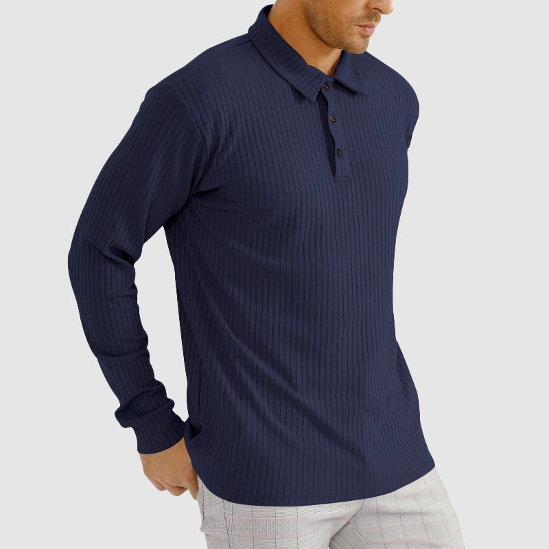 Maxwell Men's Knit Polo Shirt | Ribbed Texture, Long Sleeve-Polo Shirts-Consuave