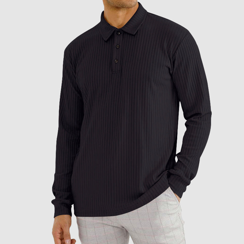 Maxwell Men's Knit Polo Shirt | Ribbed Texture, Long Sleeve-Polo Shirts-Consuave