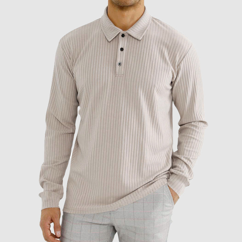 Maxwell Men's Knit Polo Shirt | Ribbed Texture, Long Sleeve-Polo Shirts-Consuave
