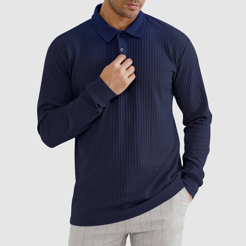 Maxwell Men's Knit Polo Shirt | Ribbed Texture, Long Sleeve-Polo Shirts-Consuave