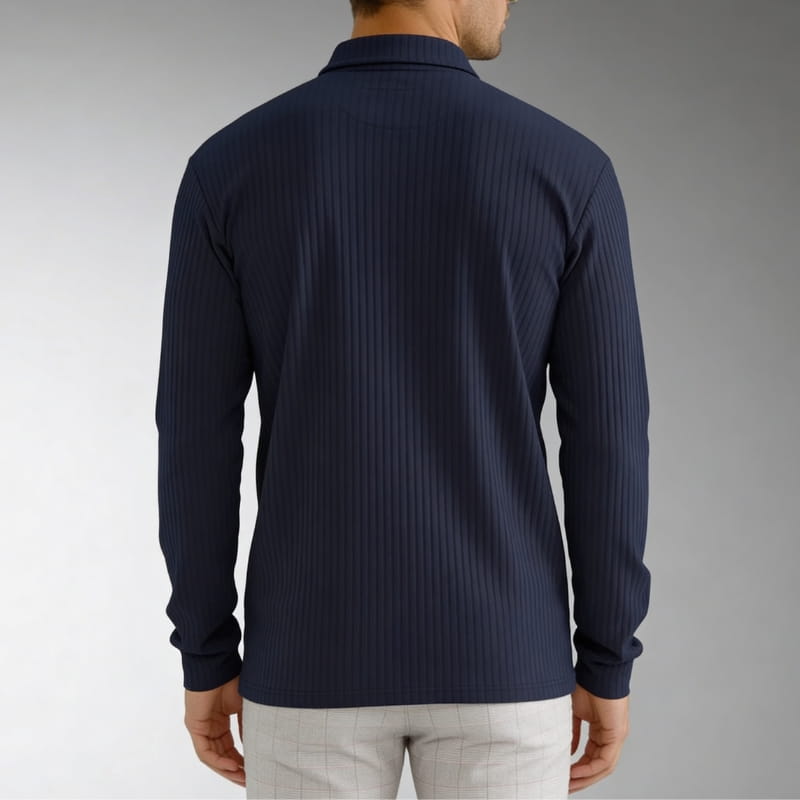 Maxwell Men's Knit Polo Shirt | Ribbed Texture, Long Sleeve-Polo Shirts-Consuave