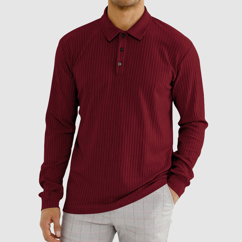 Maxwell Men's Knit Polo Shirt | Ribbed Texture, Long Sleeve-Polo Shirts-Consuave