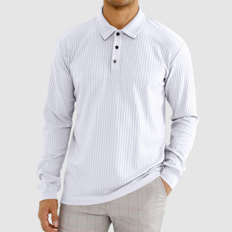 Maxwell Men's Knit Polo Shirt | Ribbed Texture, Long Sleeve-Polo Shirts-Consuave