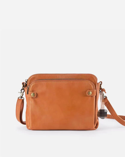 Three-Layer Leather Crossbody Shoulder Bag