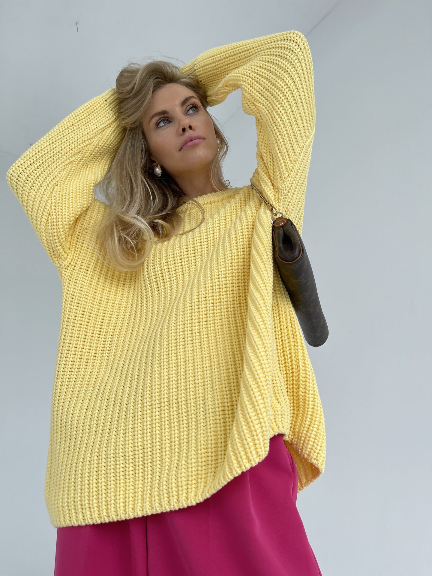 Loose Fit Candy Color Round Neck Sweater