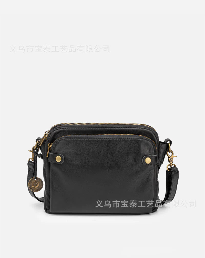 Three-Layer Leather Crossbody Shoulder Bag