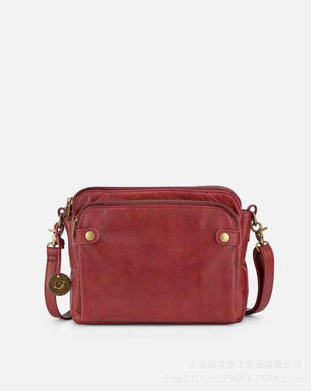 Three-Layer Leather Crossbody Shoulder Bag