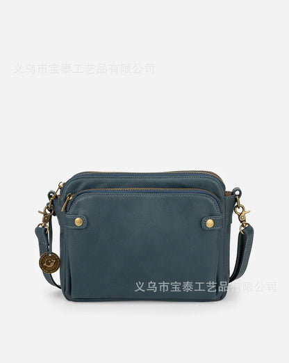 Three-Layer Leather Crossbody Shoulder Bag