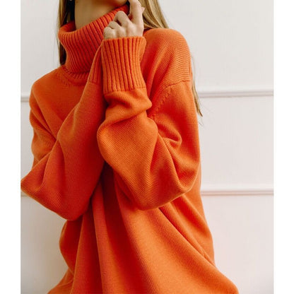 Vibrant Orange-Red Turtleneck Pullover