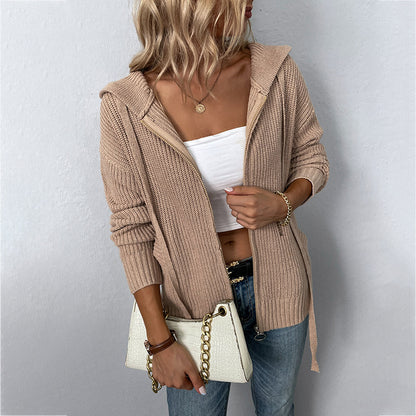 Hooded Zipper Cardigan Sweater with Pockets