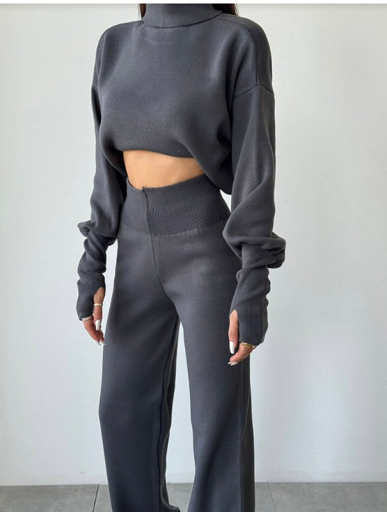 Cozy High-Neck Casual Pants Suit