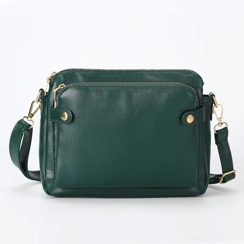 Three-Layer Leather Crossbody Shoulder Bag