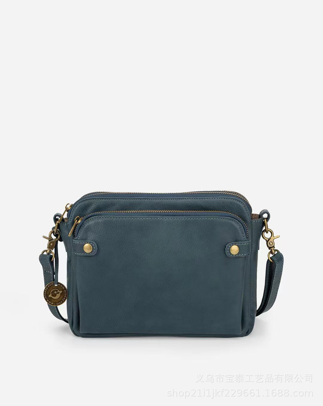 Three-Layer Leather Crossbody Shoulder Bag