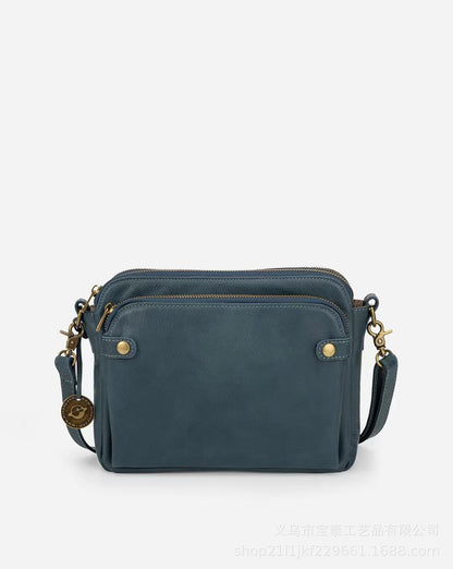 Three-Layer Leather Crossbody Shoulder Bag