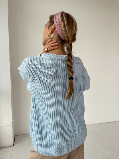 Loose Fit Candy Color Round Neck Sweater