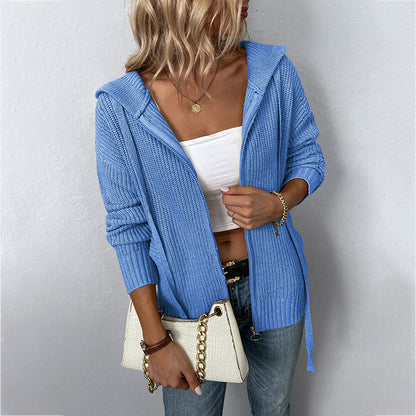 Hooded Zipper Cardigan Sweater with Pockets